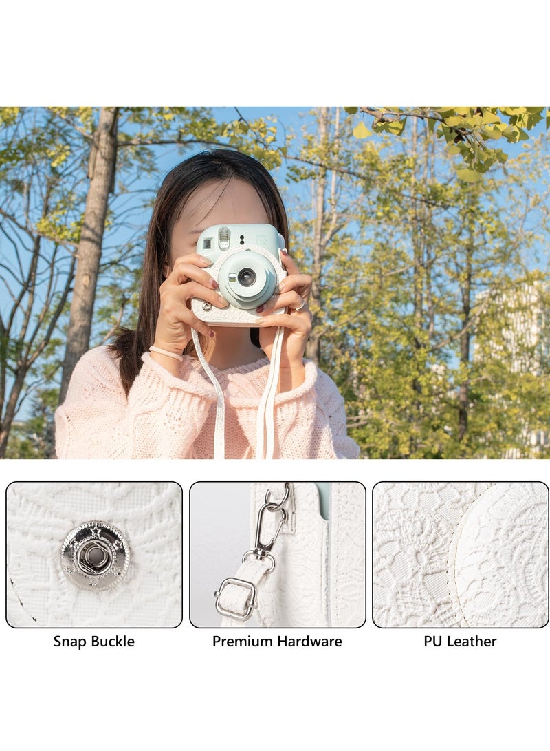 KASTWAVE Case for Fuji Instax Mini 12/Polaroid Mini 12, PU Leather Protective Case for Fujifilm Instax Mini 12 Instant Camera, Removable Case with Adjustable Shoulder Strap (White) - Image 3
