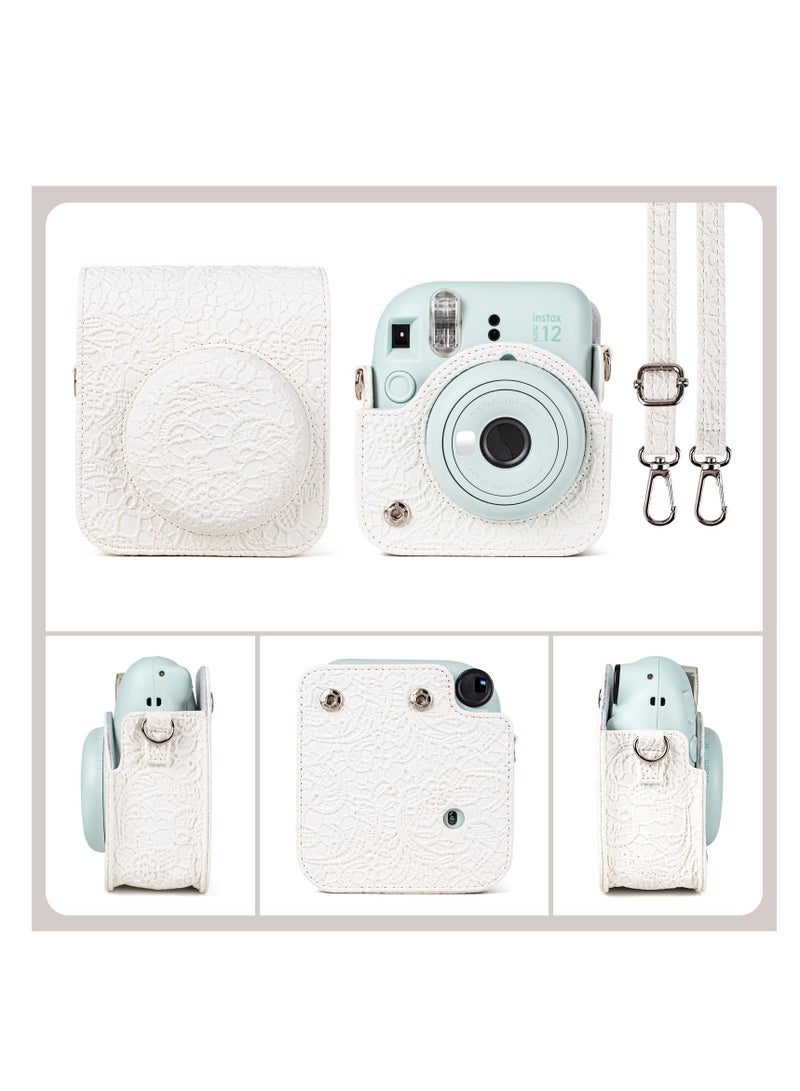KASTWAVE Case for Fuji Instax Mini 12/Polaroid Mini 12, PU Leather Protective Case for Fujifilm Instax Mini 12 Instant Camera, Removable Case with Adjustable Shoulder Strap (White) - Image 2