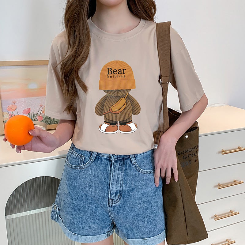 Summer Nursing Top for Fashion-Mom Short Sleeve 6557-140 Light Milk Tea Printing Backpack [Loose Short Sleeve]]