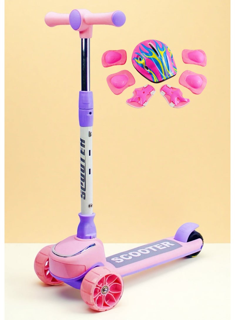 إيزي فيتشور سكوتر ركل قابل للطي من EASY FUTURE للأطفال من سن 3 إلى 8 سنوات: مقبض قابل لضبط الارتفاع، عجلات LED، فرامل خلفية وموسيقى ممتعة، بما في ذلك مجموعة كاملة من معدات الحماية - Image 1