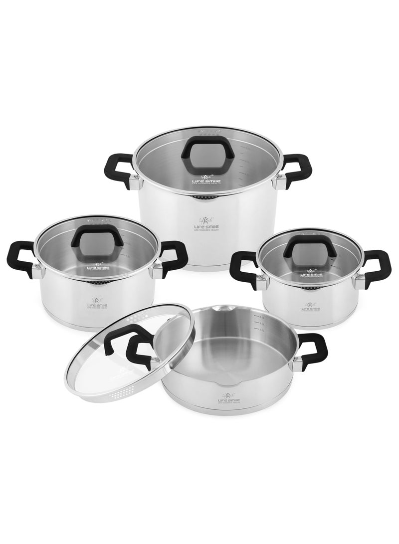 Life Smile Premium 18/10 Stainless Steel Cookware Set - Steel Pots and Pans Set Induction Kitchen Cooking Set Includes Casseroles 20/24/28cm ,Shallow Pot 28cm - Image 1