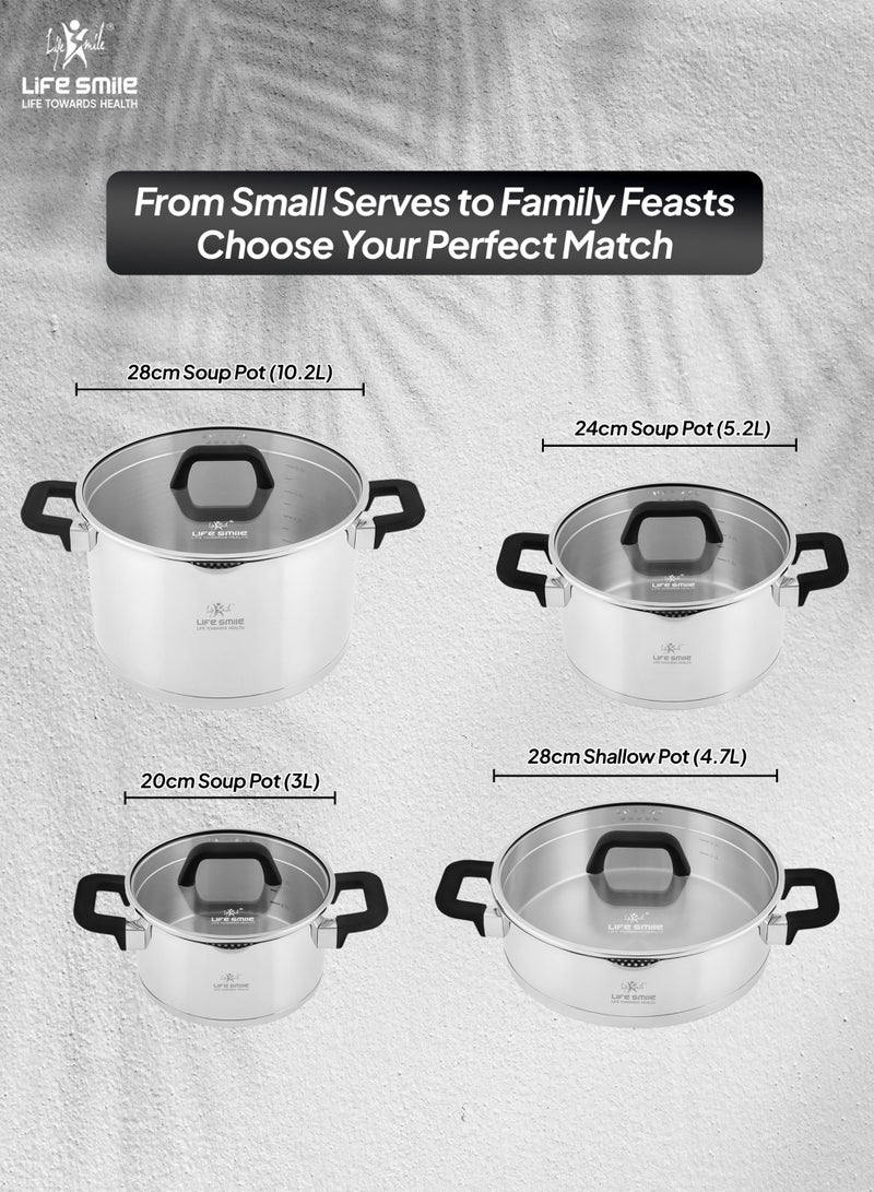 Life Smile Premium 18/10 Stainless Steel Cookware Set - Steel Pots and Pans Set Induction Kitchen Cooking Set Includes Casseroles 20/24/28cm ,Shallow Pot 28cm - Image 3