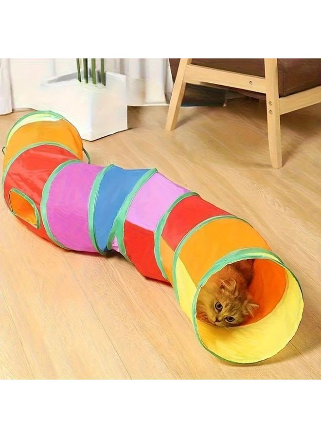 Color S Pass Collapsible S Shaped Cat Tunnel Heavy Duty Polyester Play Tube With Storage Bag - Image 2