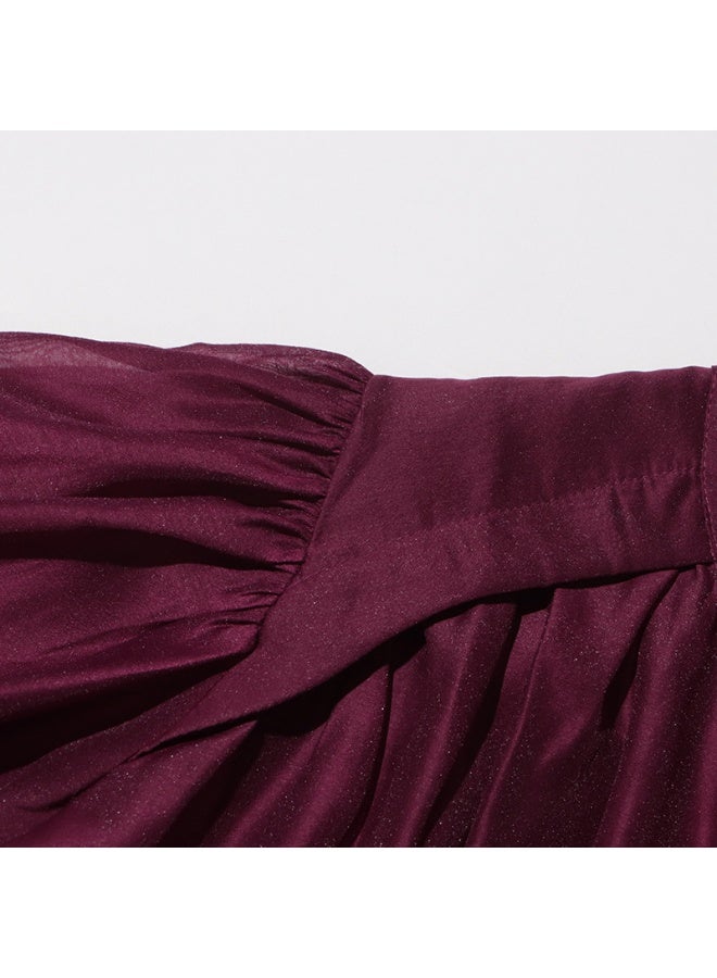 Madam Uniq Plum Chiffon Midi Dress with Puff Sleeves and Waist Tie - Image 5