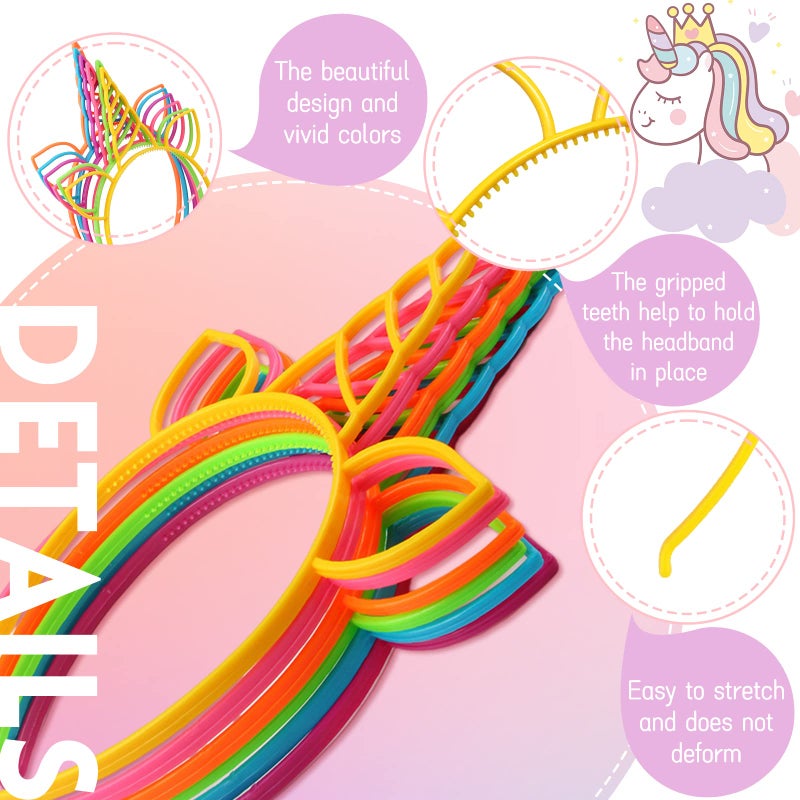 Zddaoole 24 Pcs Unicorn Headbands Unicorn Birthday Party Favors,Plastic Hairbands for Girls,Headware Accessories for Party Supplies Gift,Teens Toddlers Children - Image 3
