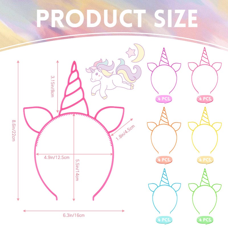 Zddaoole 24 Pcs Unicorn Headbands Unicorn Birthday Party Favors,Plastic Hairbands for Girls,Headware Accessories for Party Supplies Gift,Teens Toddlers Children - Image 2