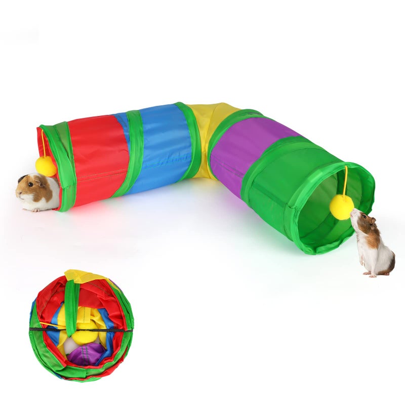 Rypet Guinea Pig Tunnels and Tubes Collapsible 2 Way and L-Type Tunnel with Interactive Ball Small Animal Activity Tunnel Hideaway Toys for Baby Rabbit Ferret Hamster Chinchilla Hedgehog - Image 1