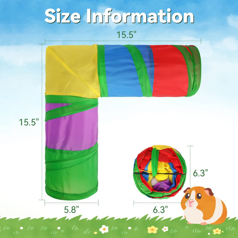 Rypet Guinea Pig Tunnels and Tubes Collapsible 2 Way and L-Type Tunnel with Interactive Ball Small Animal Activity Tunnel Hideaway Toys for Baby Rabbit Ferret Hamster Chinchilla Hedgehog - Image 2