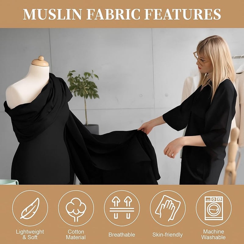 Peasug 100% Cotton Muslin Fabric  59 Inch X 5 Yards Muslin Linen Fabric By The Yard  Medium Weight Draping Fabrics Suitable For Sewing Embroidery  Garments  Crafts Material-Black - Image 4