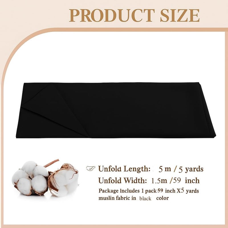 Peasug 100% Cotton Muslin Fabric  59 Inch X 5 Yards Muslin Linen Fabric By The Yard  Medium Weight Draping Fabrics Suitable For Sewing Embroidery  Garments  Crafts Material-Black - Image 2