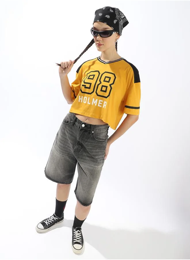 هوبرهولمي Women's Multicolour 100% Cotton Printed Boxy Fit T-Shirt