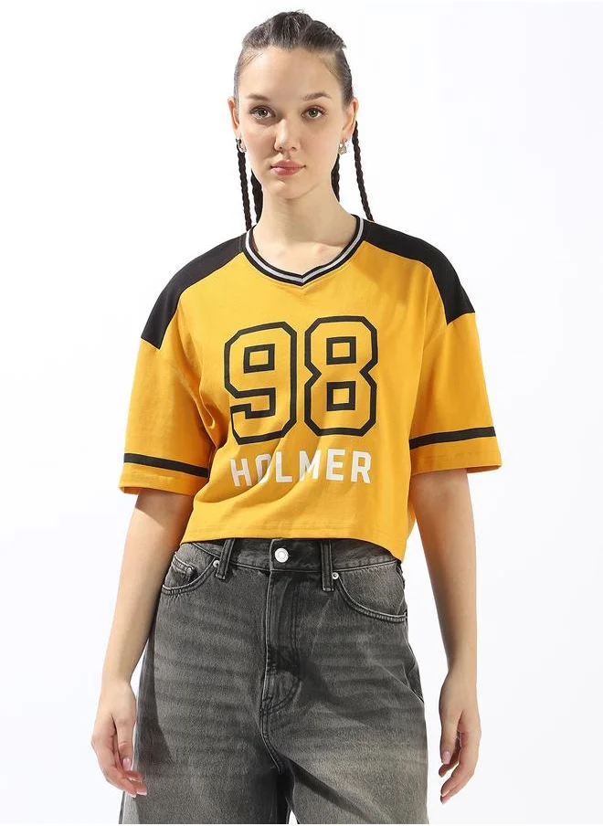 هوبرهولمي Women's Multicolour 100% Cotton Printed Boxy Fit T-Shirt