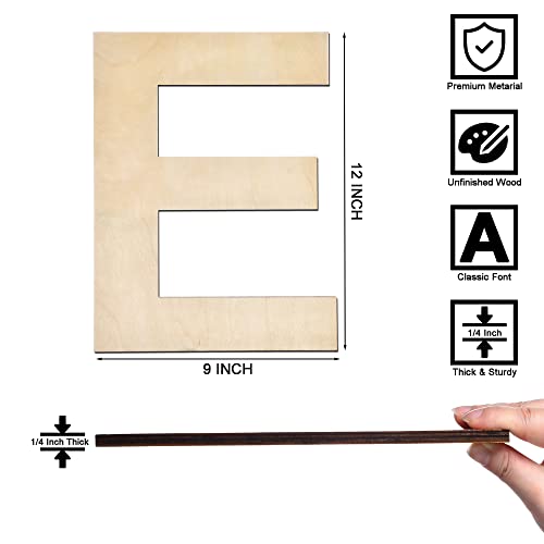 DOMG 12 Inch Wooden Letter E, 1/4 Inch Thick Large Unfinished Wood Letter for Home Wall Decor, DIY Crafts - Image 2