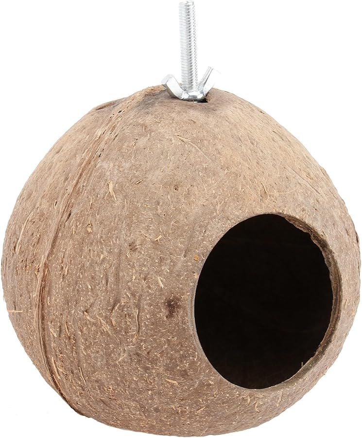 منزل طيور يدوي الصنع من قشرة جوز الهند، مأوى منسوج طبيعي لببغاء الكناري والطيور الصغيرة، زينة للحديقة - Image 1