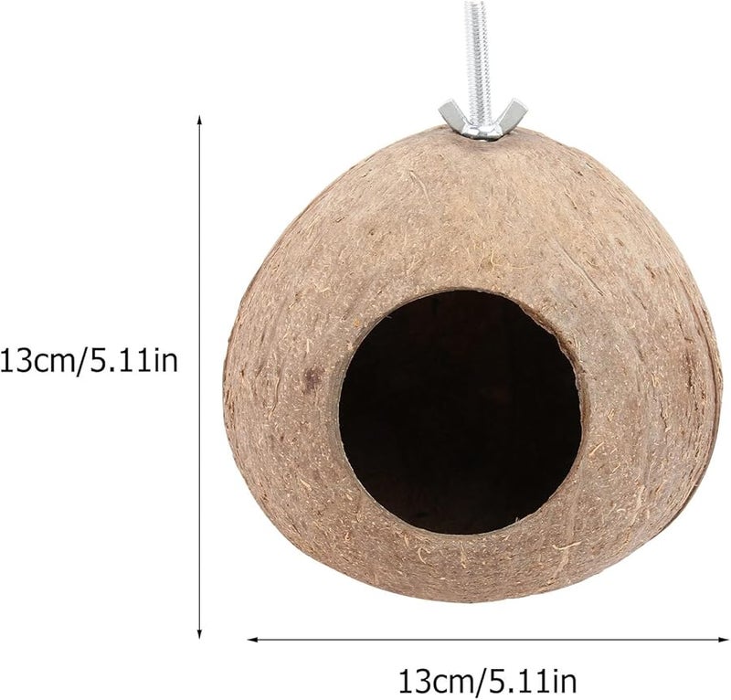 منزل طيور يدوي الصنع من قشرة جوز الهند، مأوى منسوج طبيعي لببغاء الكناري والطيور الصغيرة، زينة للحديقة - Image 3