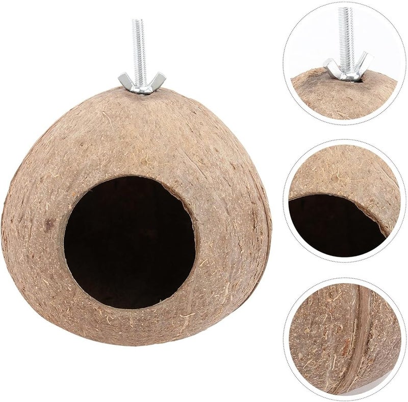 منزل طيور يدوي الصنع من قشرة جوز الهند، مأوى منسوج طبيعي لببغاء الكناري والطيور الصغيرة، زينة للحديقة - Image 4