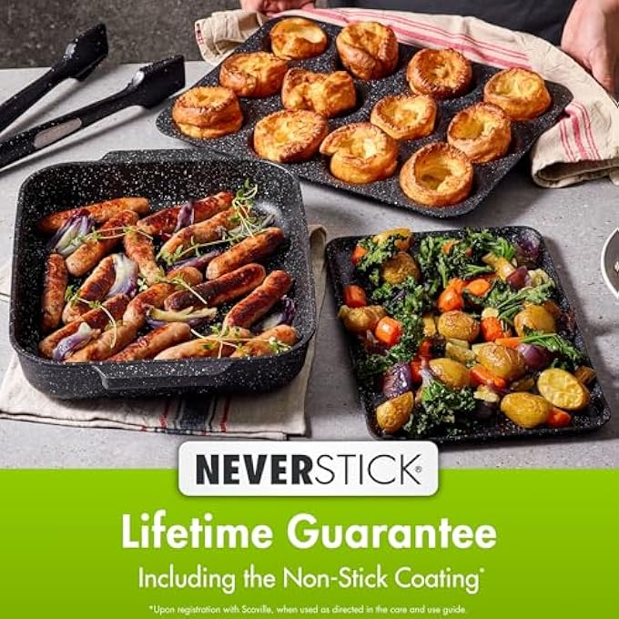 Scoville Neverstick 12 كوب صينية كب كيك صينية فرن كبيرة غير لاصقة صينية خبز لبودنغ يوركشاير فطائر صغيرة كب كيك تشديد الألومنيوم PFOA خالية غسالة الصحون آمنة أسود - Image 2