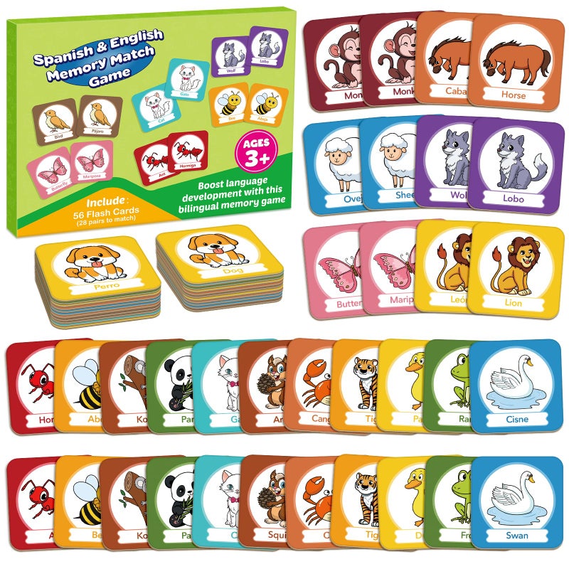 Edulok Memory Card Game Toddler Match Game Learn Spanish for Kids Bilingual Flash Cards Learning Toys for 4 Year Old Preschool Learning Activities Homeschool Supplies Kindergarten Toys - Image 3