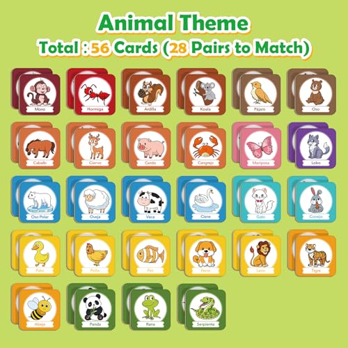 Edulok Memory Card Game Toddler Match Game Learn Spanish for Kids Bilingual Flash Cards Learning Toys for 4 Year Old Preschool Learning Activities Homeschool Supplies Kindergarten Toys - Image 5