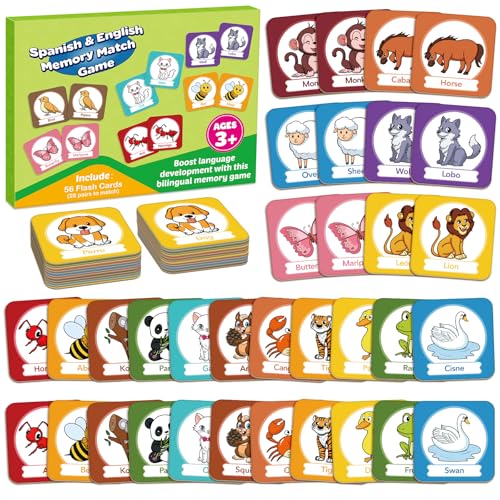 Edulok Memory Card Game Toddler Match Game Learn Spanish for Kids Bilingual Flash Cards Learning Toys for 4 Year Old Preschool Learning Activities Homeschool Supplies Kindergarten Toys - Image 1