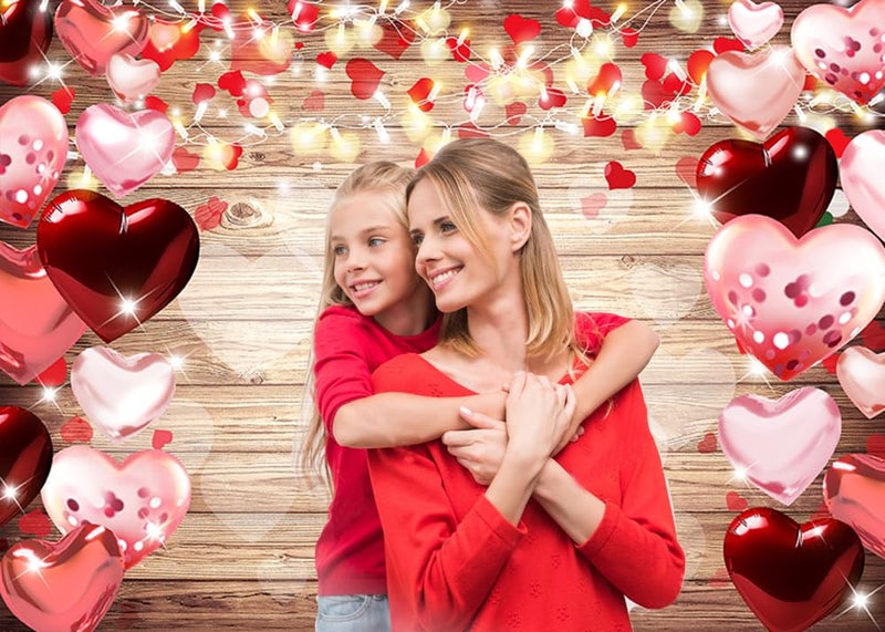 Dudaacvt 7x5ft Valentine's Day Backdrop Rustic Wood Lighting Red Love Heart Valentine's Day Photography Background Mother's Day Backdrop Bridal Shower Wedding Party Banner D686 - Image 2
