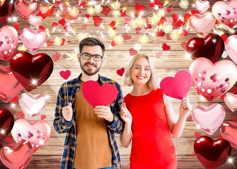 Dudaacvt 7x5ft Valentine's Day Backdrop Rustic Wood Lighting Red Love Heart Valentine's Day Photography Background Mother's Day Backdrop Bridal Shower Wedding Party Banner D686 - Image 3