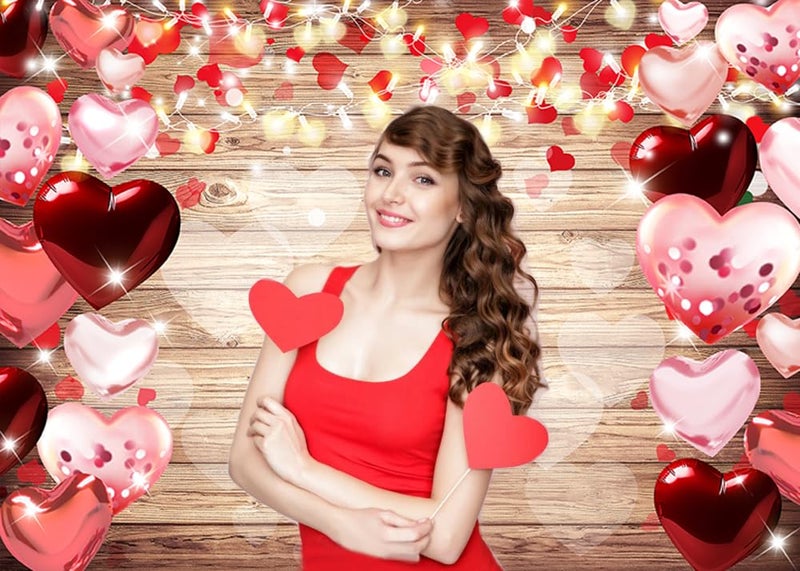 Dudaacvt 7x5ft Valentine's Day Backdrop Rustic Wood Lighting Red Love Heart Valentine's Day Photography Background Mother's Day Backdrop Bridal Shower Wedding Party Banner D686 - Image 4