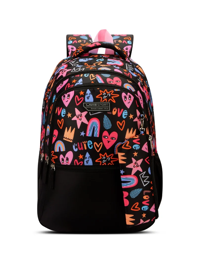 Sport 36L Popheart Backpack | 19 inches | Laptop Compatiable | Raincover | Pencil Pouch |(Black)