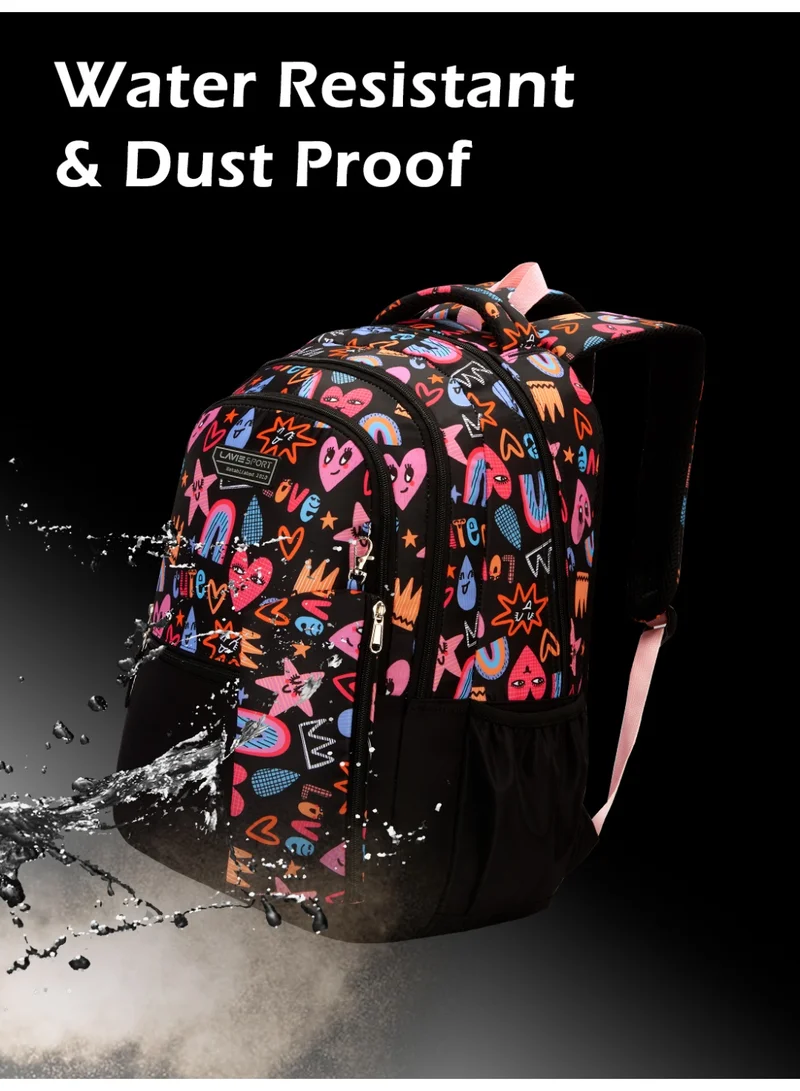 Lavie  Sport 36L Popheart Backpack | 19 inches | Laptop Compatiable | Raincover | Pencil Pouch |(Black) for Women | Best Price UAE