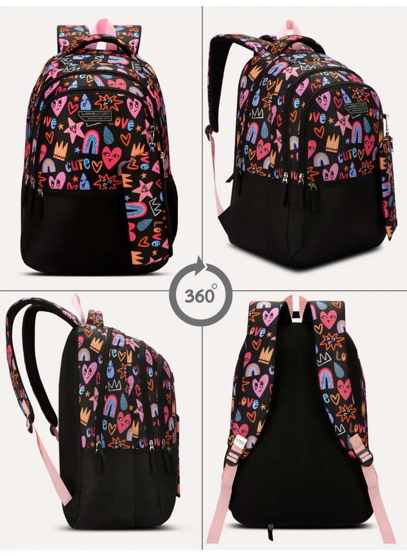 Lavie Sport 36L Popheart Backpack | 19 inches | Laptop Compatiable | Raincover | Pencil Pouch |(Black)