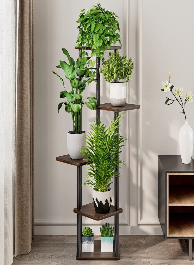 AZERPIAN Plant Stand 5 Tier Indoor Metal Flower Shelf for Multiple Plants Corner Tall Flower Holders for Patio Garden Living Room Balcony Bedroom, Black (5 Tier-Black Oak) (AZH725) - Image 3