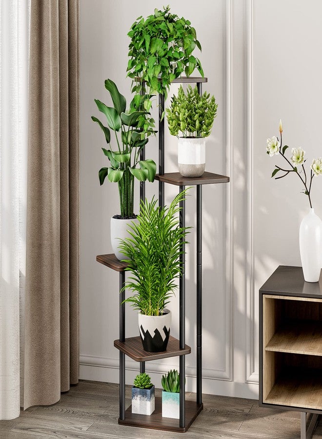 AZERPIAN Plant Stand 5 Tier Indoor Metal Flower Shelf for Multiple Plants Corner Tall Flower Holders for Patio Garden Living Room Balcony Bedroom, Black (5 Tier-Black Oak) (AZH725) - Image 2