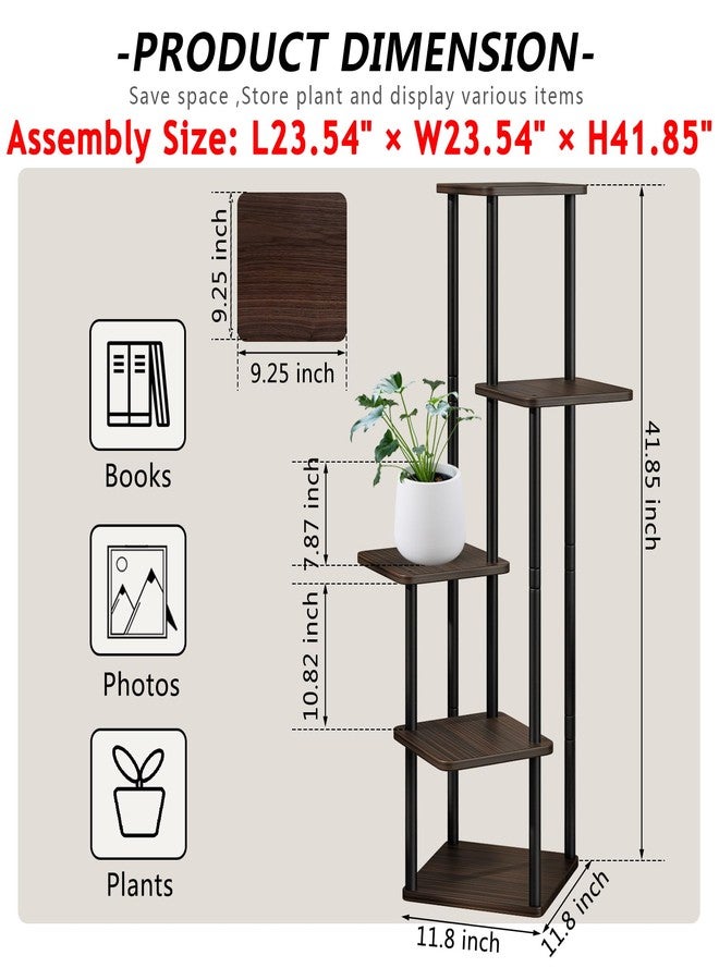 AZERPIAN Plant Stand 5 Tier Indoor Metal Flower Shelf for Multiple Plants Corner Tall Flower Holders for Patio Garden Living Room Balcony Bedroom, Black (5 Tier-Black Oak) (AZH725) - Image 4