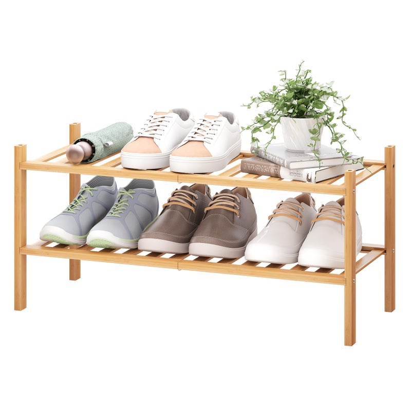 BMOSU 2Tier Bamboo Shoe Rack Premium Stackable Shoe Shelf Storage Organizer for Hallway Closet Living Room Entryway Organizer Natural Bamboo