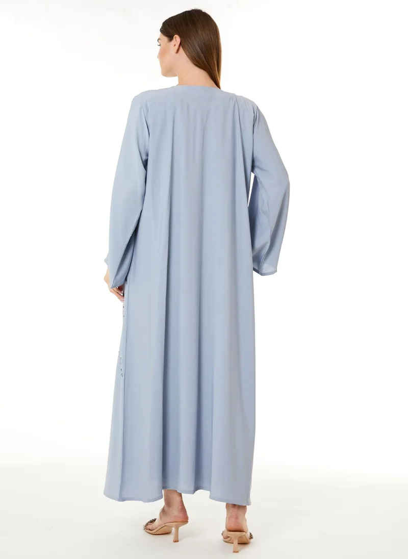 Moistreet Light Blue Indonesian Crepe Hand Embellished Abaya