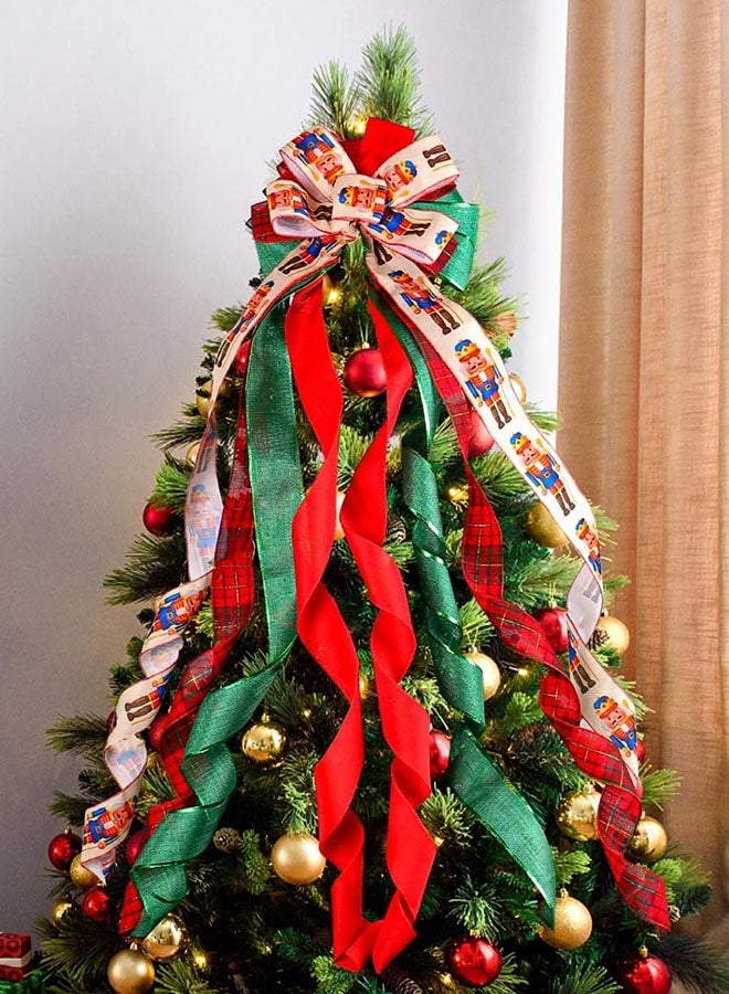 JCB CHIC Christmas Tree Topper Bow Wreath, 49x12 Inches Large Red Green Dot Stripes Gift Bow for Xmas Ornament Holiday Home Wedding Thanksgiving Indoor Outdoor Decor - Image 1