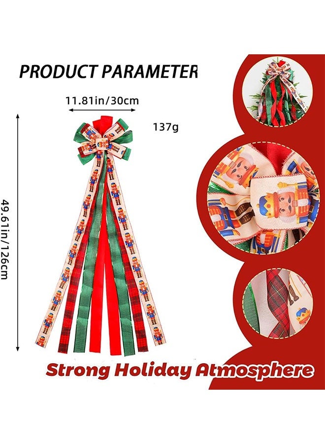 JCB CHIC Christmas Tree Topper Bow Wreath, 49x12 Inches Large Red Green Dot Stripes Gift Bow for Xmas Ornament Holiday Home Wedding Thanksgiving Indoor Outdoor Decor - Image 3