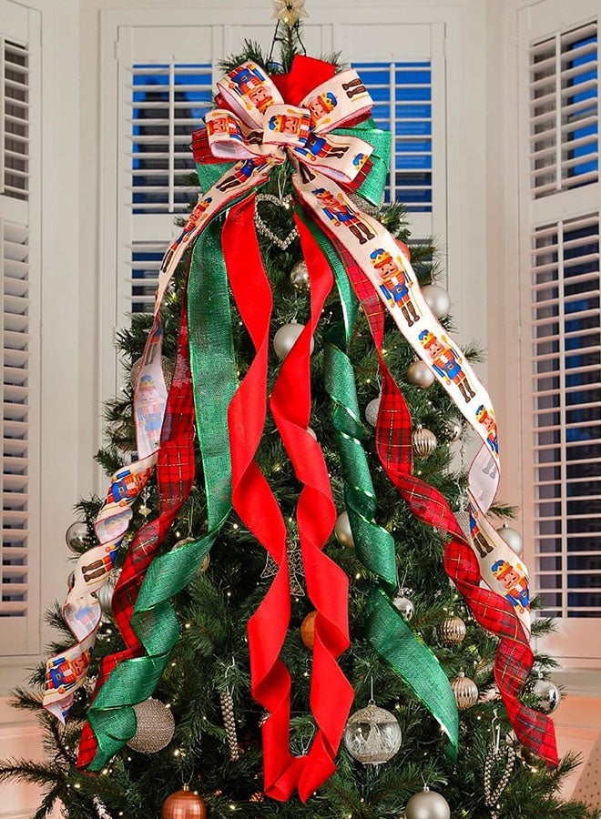 JCB CHIC Christmas Tree Topper Bow Wreath, 49x12 Inches Large Red Green Dot Stripes Gift Bow for Xmas Ornament Holiday Home Wedding Thanksgiving Indoor Outdoor Decor - Image 2