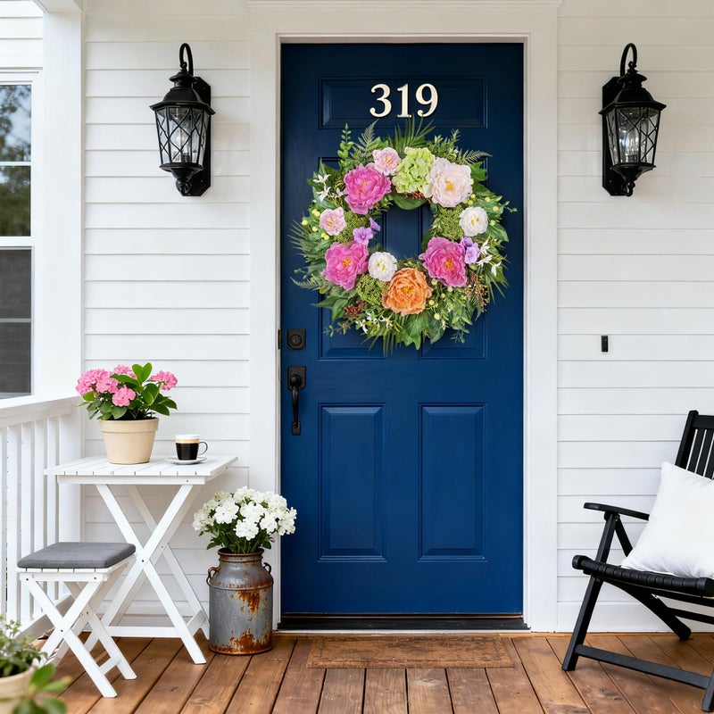 MDSTBN 24 Inch Spring Wreaths for Front Door: Realistic Silk Peonies & Hydrangeas with Berry Greenery, Faux Flower Wreath for All Seasons, Indoor Outdoor Decor for Porch, Wall, Wedding, Farmhouse, Home - Image 4
