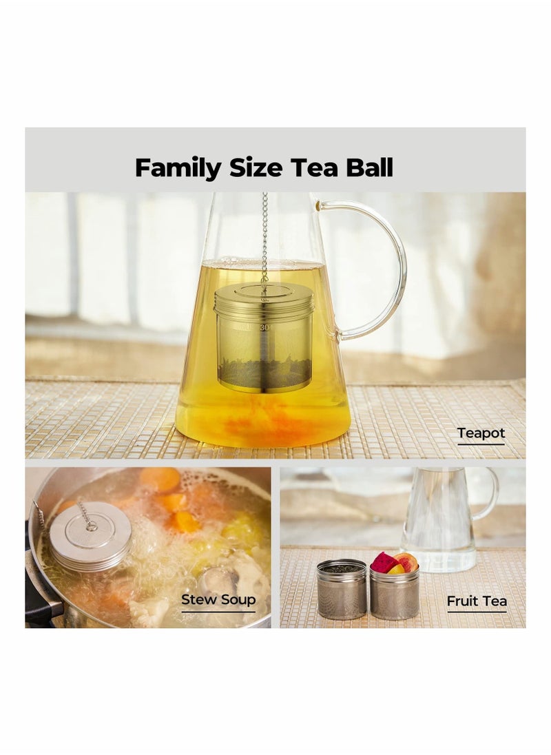 Excefore - Tea Infuser, 2 Pcs Large Capacity Strainer, Extra Fine Mesh Filter, 304 Stainless Steel with Threaded Lid and Extended Chain Hook to Brew Loose Leaf Herb Iced Soup Coffee - Image 1