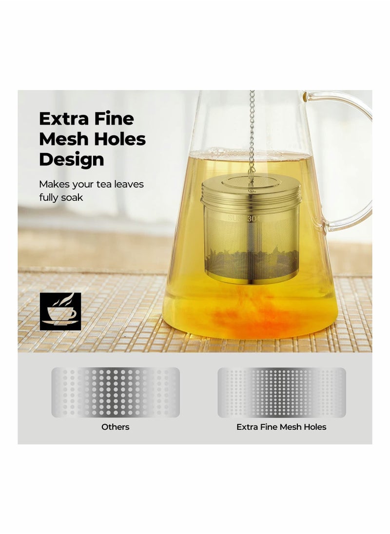 Excefore - Tea Infuser, 2 Pcs Large Capacity Strainer, Extra Fine Mesh Filter, 304 Stainless Steel with Threaded Lid and Extended Chain Hook to Brew Loose Leaf Herb Iced Soup Coffee - Image 1