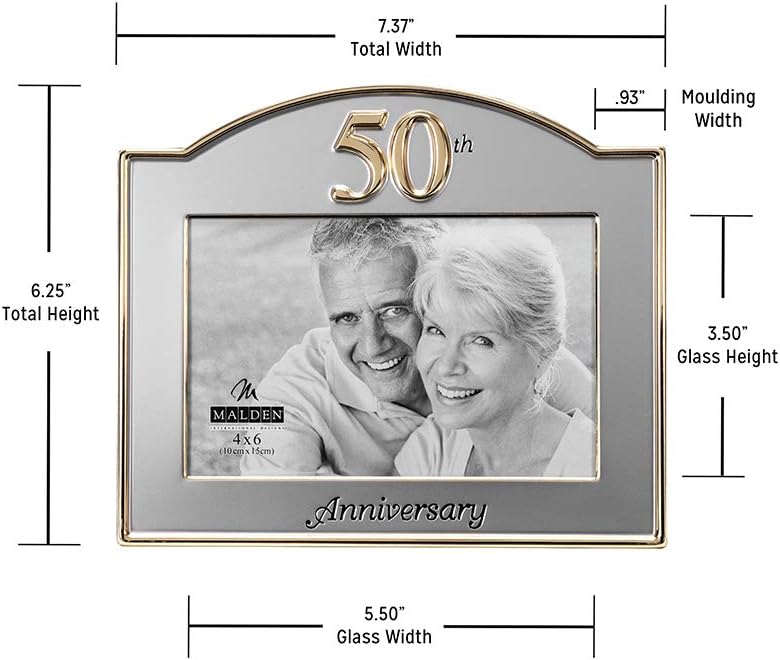 Malden International Designs 50th Anniversary Two Tone Picture Frame, 4x6, Gold/Silver - Image 5