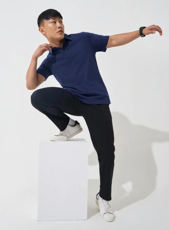 Cult Men Navy Blue Cotton Polo T-Shirt