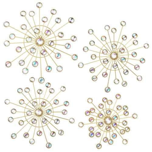 Blulu 4 Pcs Metal Wall Decor Bling Crystal Wall Art Cast Iron Rhinestones Sunburst Decor Starburst Art Hanging Diamond Accents Home Decorative for Living Room Bedroom EntrywayColorful - Image 3