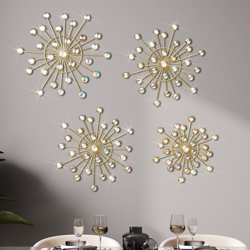 Blulu 4 Pcs Metal Wall Decor Bling Crystal Wall Art Cast Iron Rhinestones Sunburst Decor Starburst Art Hanging Diamond Accents Home Decorative for Living Room Bedroom EntrywayColorful - Image 2