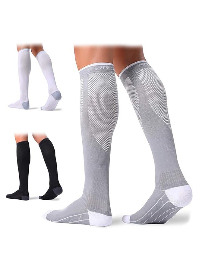 ليمون ٣ أزواج من جوارب الضغط الرياضية للرجال والنساء، جوارب ضغط للممرضات للوذمة أثناء السفر (أبيض، رمادي، أسود) - Image 1