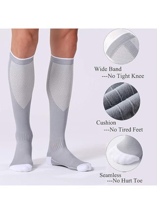 3 Pair Sport Compression Socks Men Women, Compression Stocking Nurse Socks for Edema Travel(White, Grey, Black) - view 5