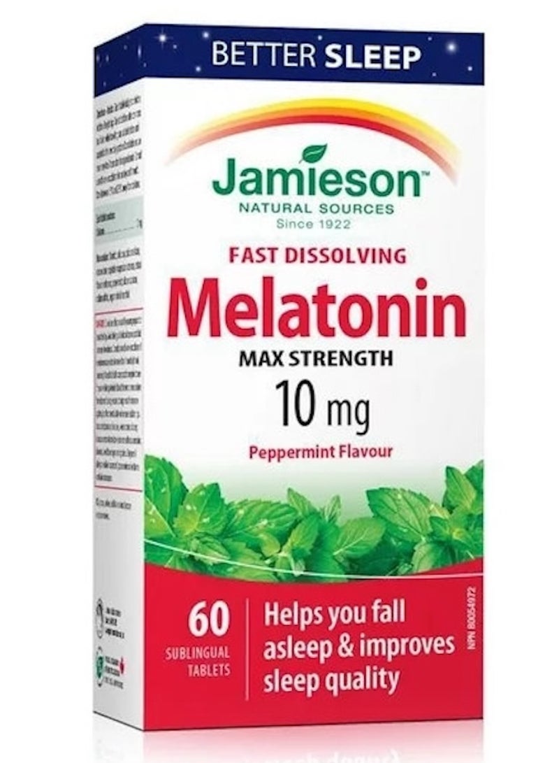 جاميسون جيميسون ميلاتونين بتركيز 10 ملغ بنكهة النعناع وقابل للذوبان السريع، 60 قرصًا تحت اللسان