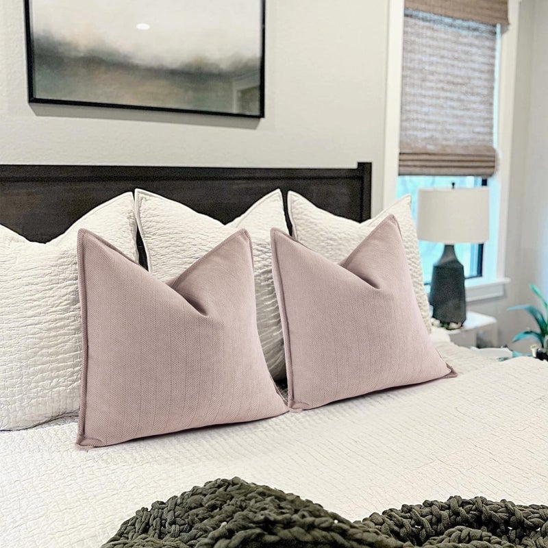 ZWJD Dusty Pink Valentine Pillow Covers 24x24 Set of 2 Chenille Throw Pillow Covers with Elegant Design Soft and Luxurious Decorative Throw Pillows for Couch, Bed, and Home Decor - Image 5
