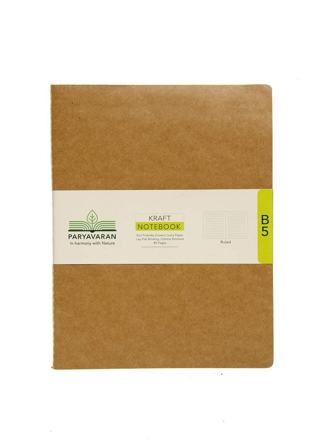 Scholar Kraft Notebook - 80 GSM Eco-Friendly Kraft Cover | Premium Writing Paper | Rulled Pages for Bullet Journaling, Notes, Planning, Sketching & Creative Writing (Pack of 5) (B5 Rulled) - Image 1